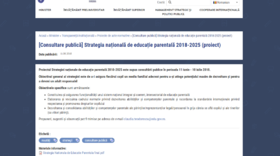 [Proiect] Strategia națională de educație parentală 2018-2025